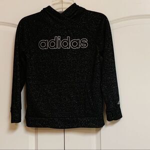 Adidas Black Silver Glitter Metallic Embroidered Logo Hoodie Pullover M 10 12